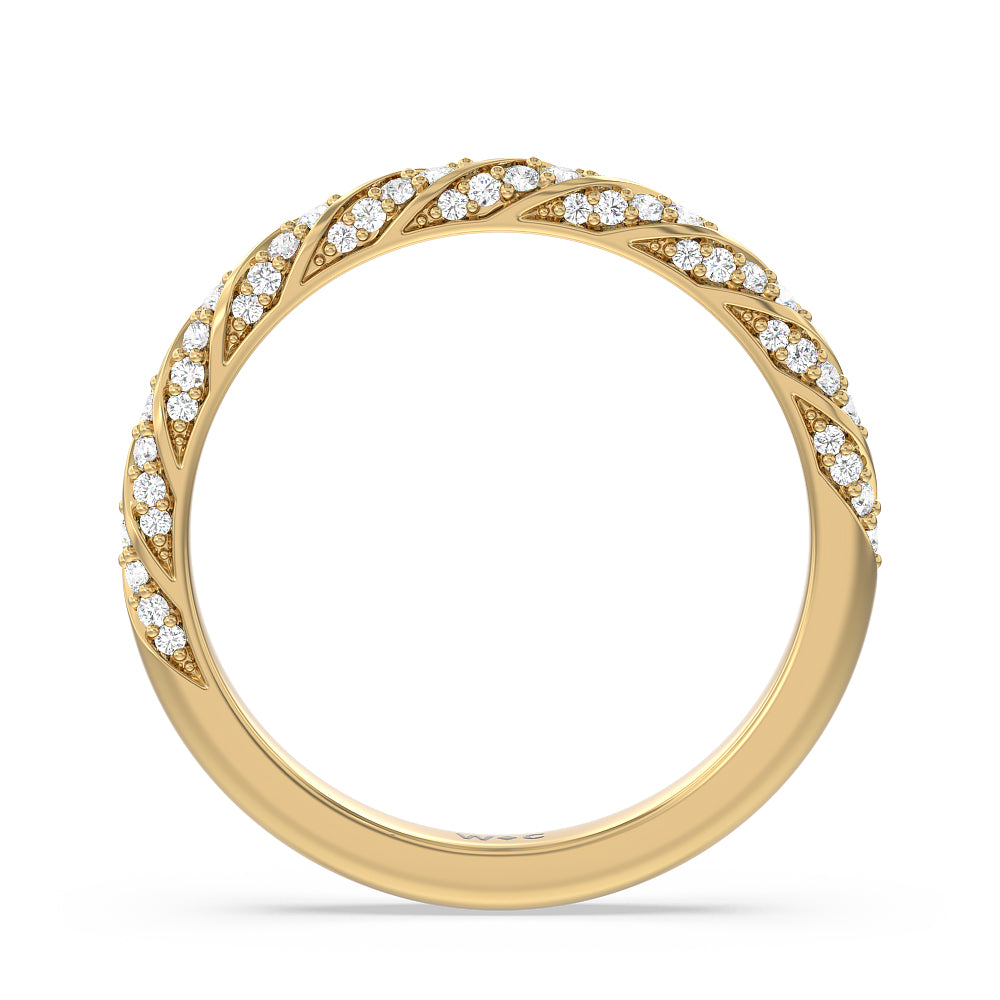 Vintage Floral Diamond Wedding Band with 18KT Yellow Gold Cut Diamond in 14KT Yellow Gold view 2
