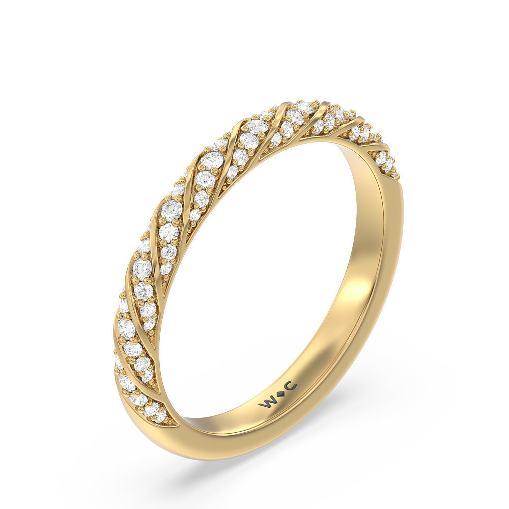 Vintage Floral Diamond Wedding Band with 18KT Yellow Gold Cut Diamond in 14KT Yellow Gold view 4
