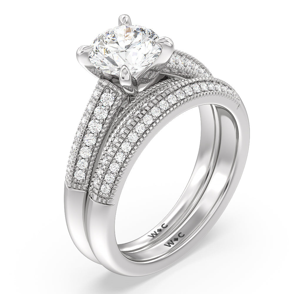 Vintage Pave Knife Edge Cathedral Diamond Wedding Band with Platinum Cut Diamond in 14KT Platinum view 3

