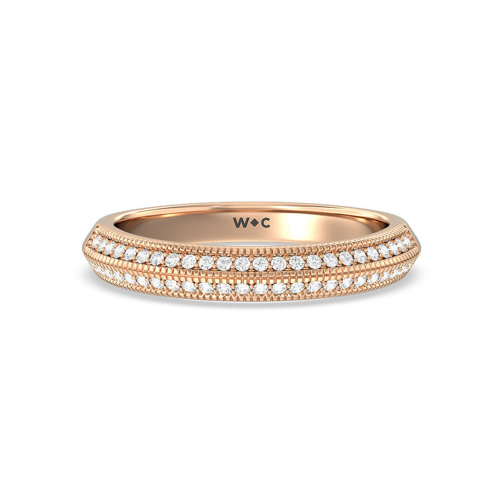 Vintage Octagon Halo Knife Edge Diamond Wedding Band with 18KT Rose Gold Cut Diamond in 14KT Rose Gold view 1
