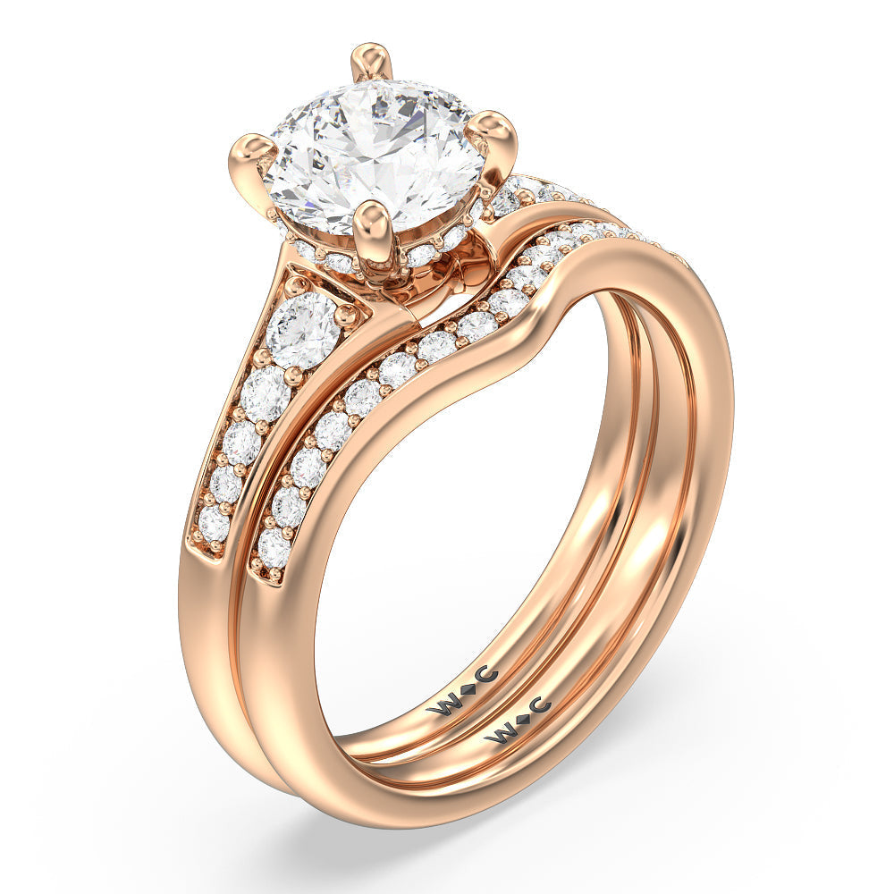 Vintage Hidden Halo Classic Diamond Wedding Band with 18KT Rose Gold Cut Diamond in 14KT Rose Gold view 3
