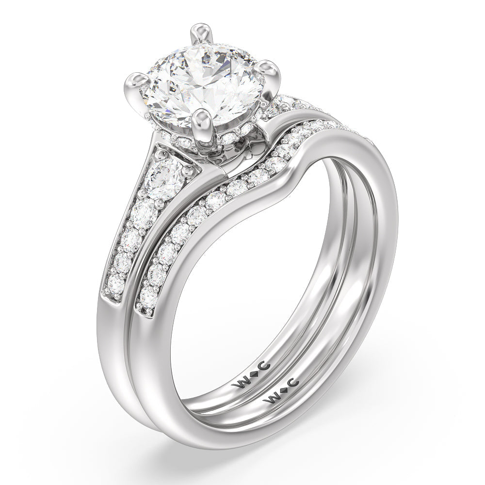 Vintage Hidden Halo Classic Diamond Wedding Band with Platinum Cut Diamond in 14KT Platinum view 3

