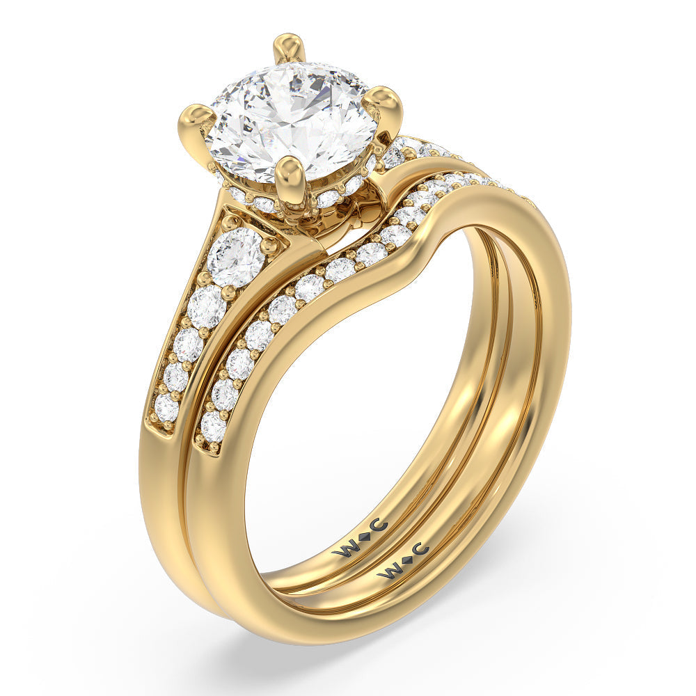 Vintage Hidden Halo Classic Diamond Wedding Band with 18KT Yellow Gold Cut Diamond in 14KT Yellow Gold view 3
