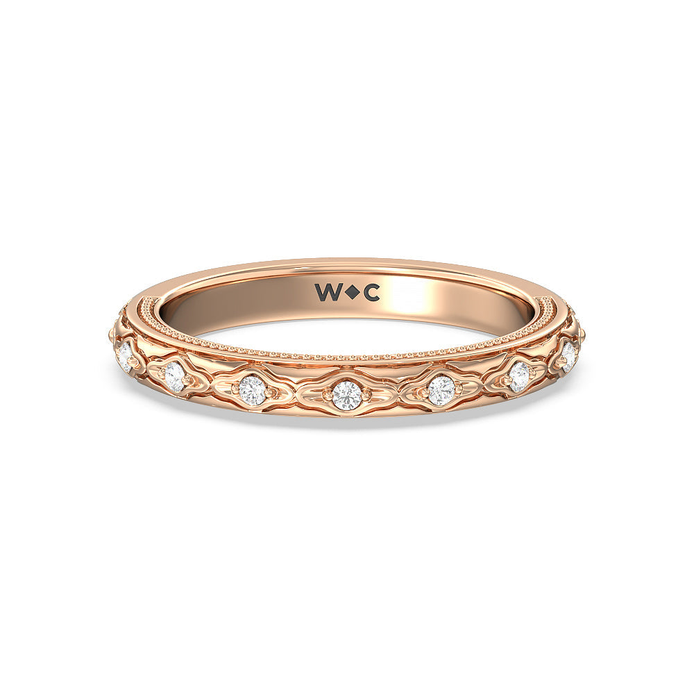 Vintage Blossom Diamond Wedding band with 18KT Rose Gold Cut Diamond in 14KT Rose Gold view 1
