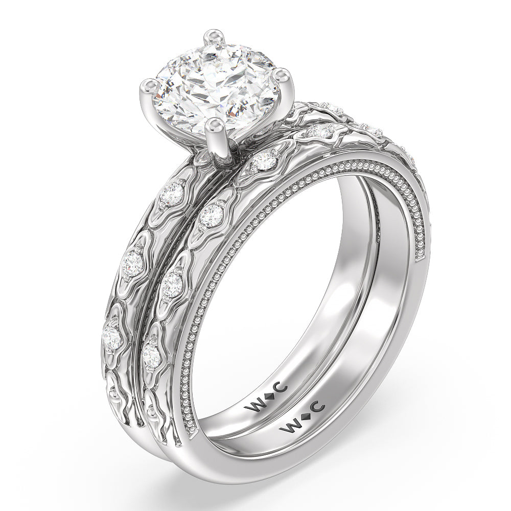 Vintage Blossom Diamond Wedding band with Platinum Cut Diamond in 14KT Platinum view 4

