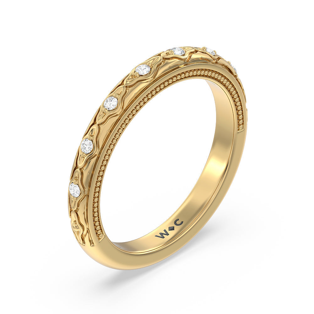 Vintage Blossom Diamond Wedding band with 18KT Yellow Gold Cut Diamond in 14KT Yellow Gold view 2
