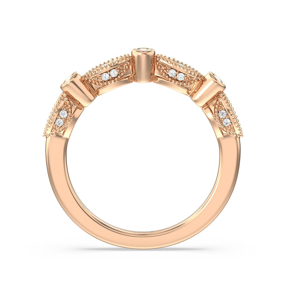 Vintage Art Deco Diamond Wedding Band with 18KT Rose Gold Cut Diamond in 14KT Rose Gold view 2
