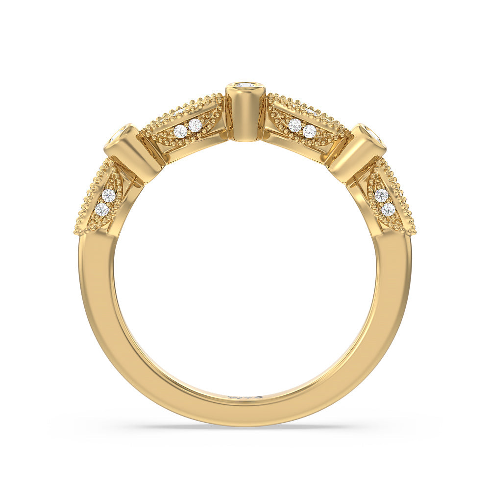 Vintage Art Deco Diamond Wedding Band with 18KT Yellow Gold Cut Diamond in 14KT Yellow Gold view 2
