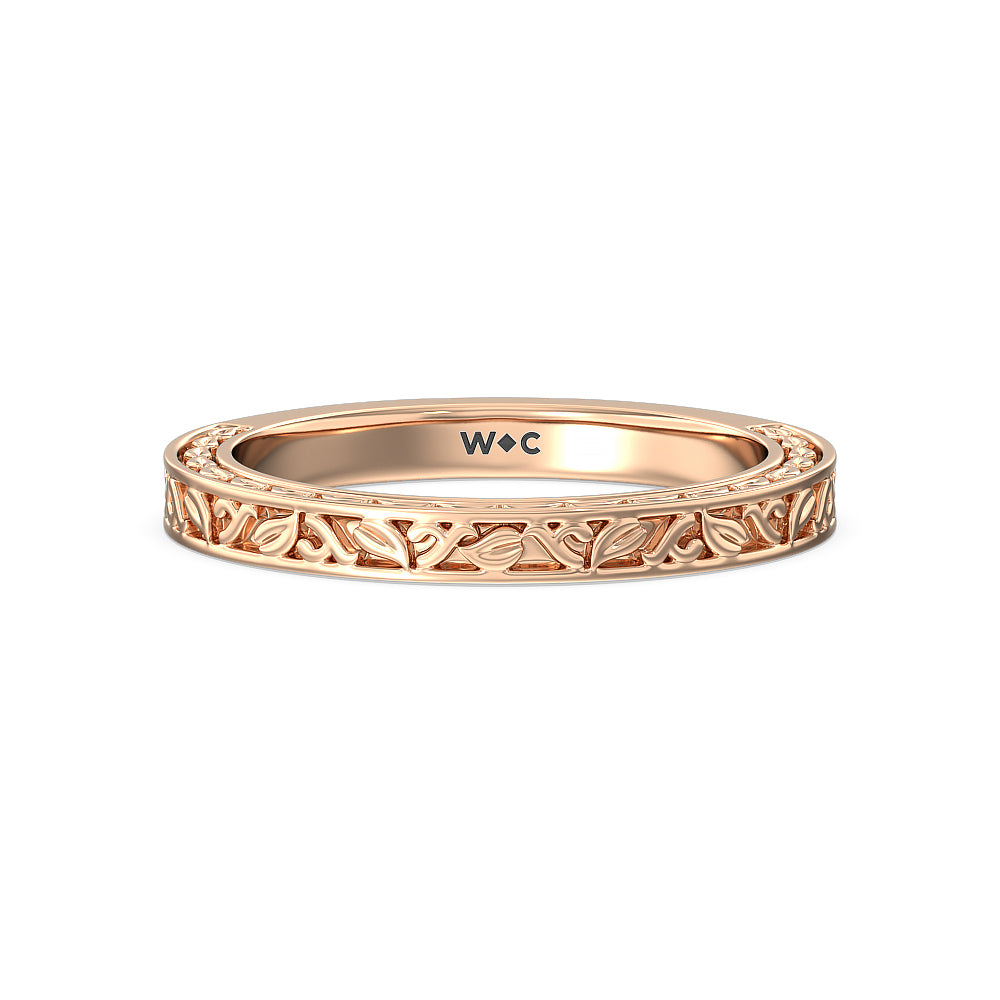 Vintage Celtic Engraved Wedding Band with 18KT Rose Gold Cut Diamond in 14KT Rose Gold view 1
