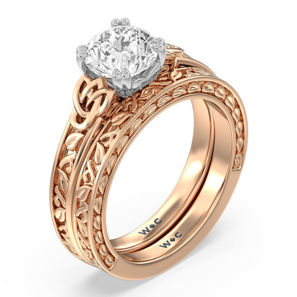 Vintage Celtic Engraved Engagement Ring with Oval Cut Diamond in 14KT White & Rose Gold view 4
