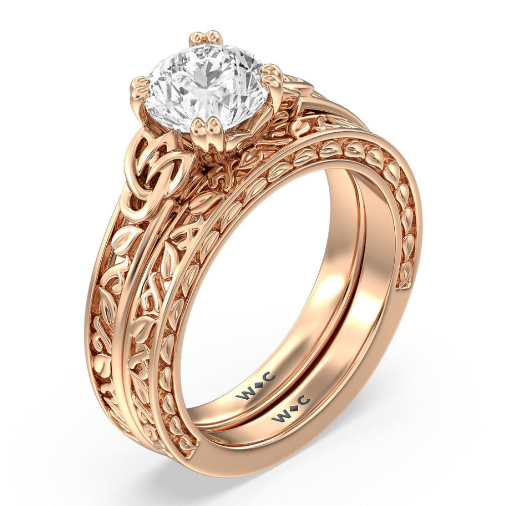 Vintage Celtic Engraved Engagement Ring with Round Cut Diamond in 14KT Rose Gold view 5
