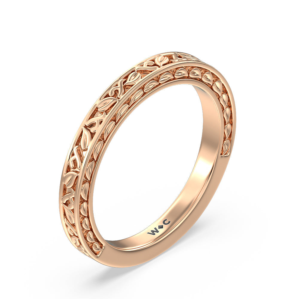 Vintage Celtic Engraved Wedding Band with 18KT Rose Gold Cut Diamond in 14KT Rose Gold view 2
