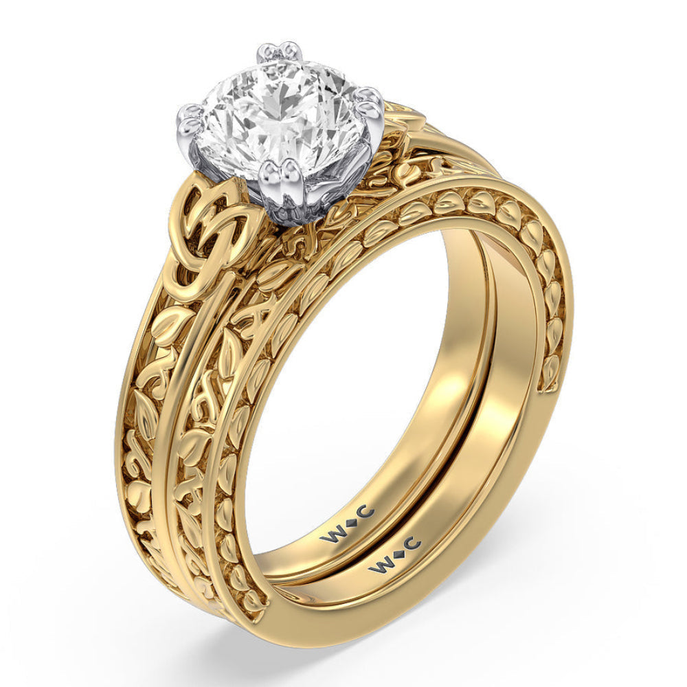 The Seraphine Celtic Ring with Elongated Cushion Cut Diamond in 14KT White & Yellow Gold view 5
