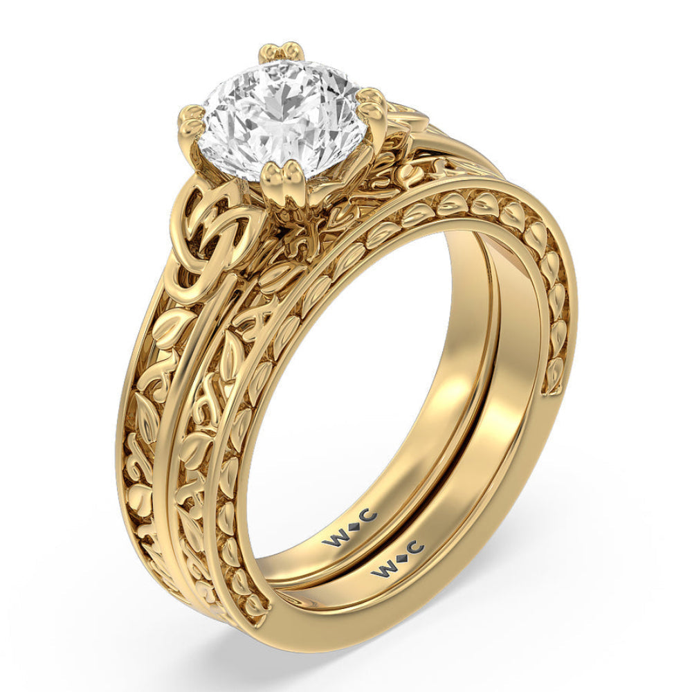 Vintage Celtic Engraved Engagement Ring with Emerald Cut Diamond in 14KT Yellow Gold view 5
