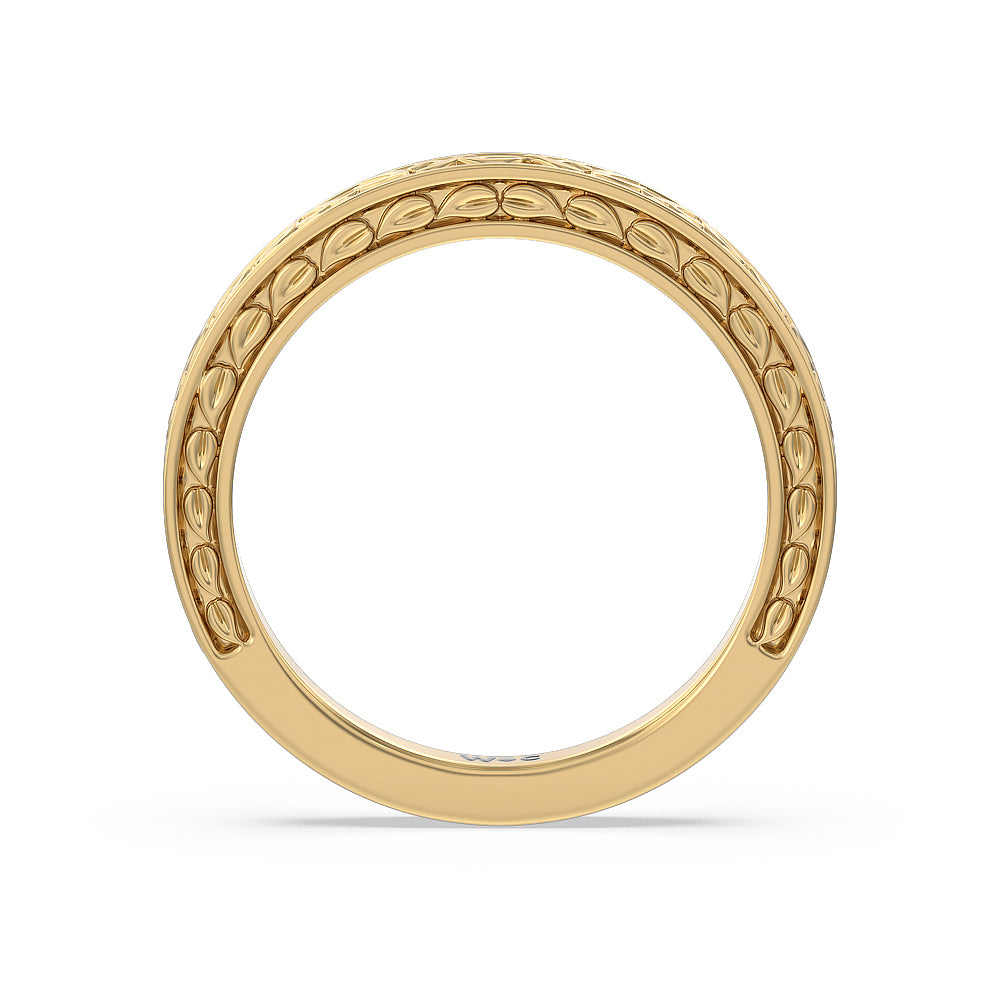 Vintage Celtic Engraved Wedding Band with 18KT Yellow Gold Cut Diamond in 14KT Yellow Gold view 3

