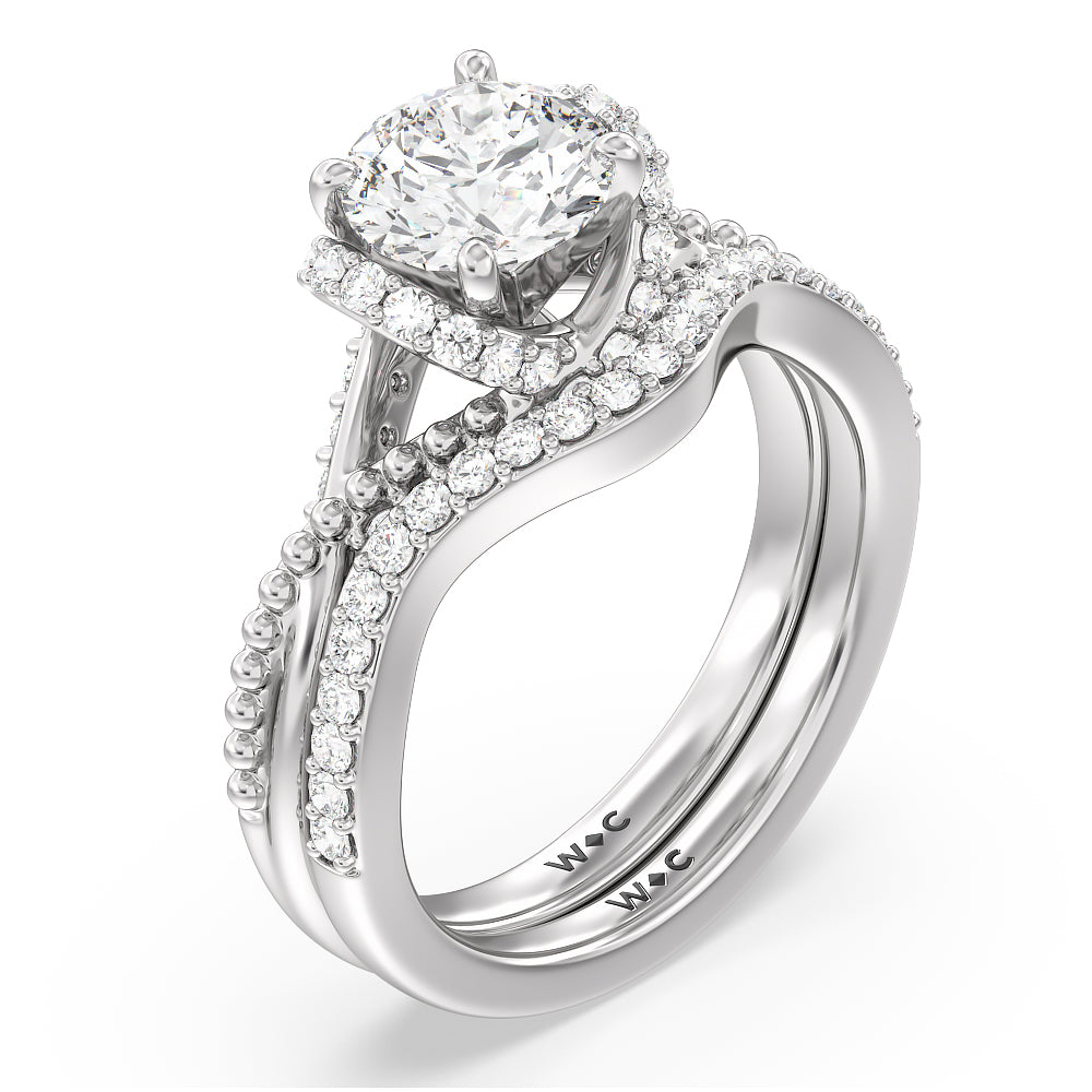 Vintage Glamour Ribbon Diamond Engagement Ring with Oval Cut Diamond in 14KT Rose Gold view 4
