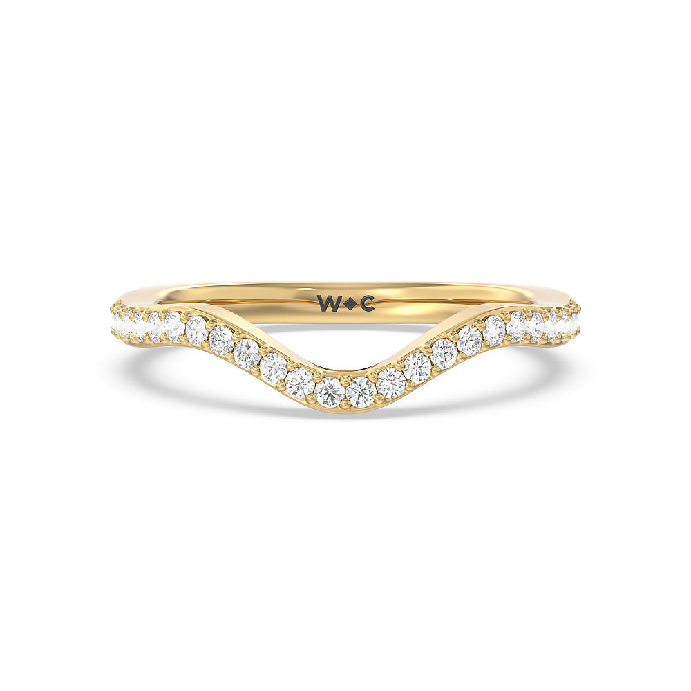 Vintage Glamour Ribbon Diamond Wedding Band with 18KT Yellow Gold Cut Diamond in 14KT Yellow Gold view 1
