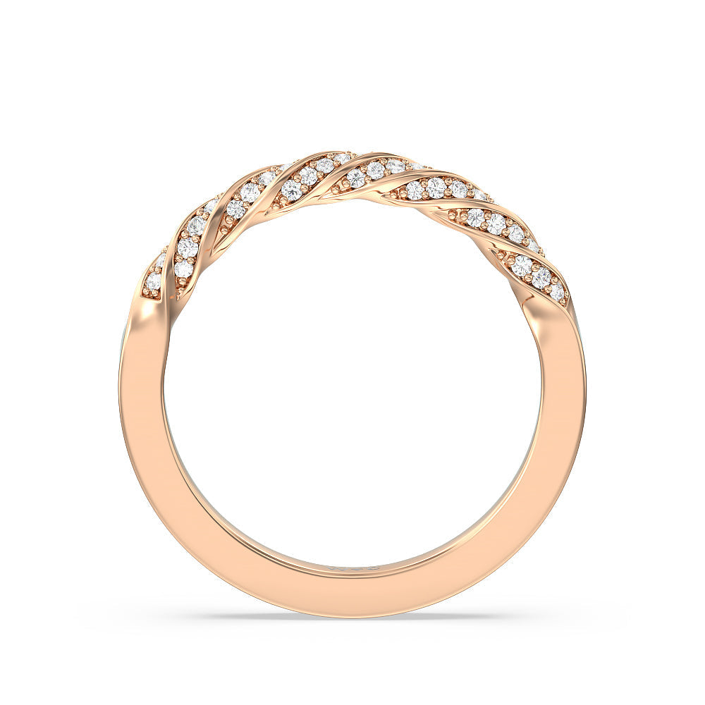 Vintage Floral Swirling Halo Diamond Wedding Band with 18KT Rose Gold Cut Diamond in 14KT Rose Gold view 2
