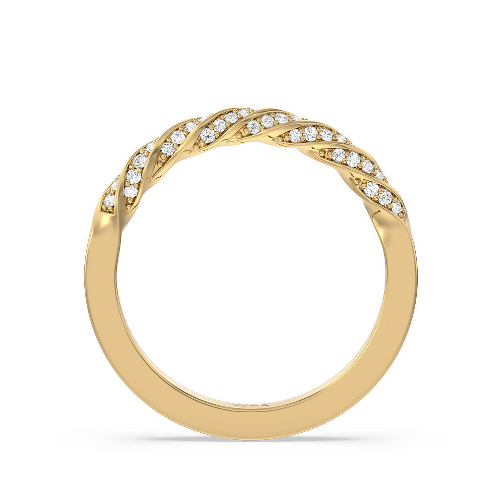 Vintage Floral Swirling Halo Diamond Wedding Band with 18KT Yellow Gold Cut Diamond in 14KT Yellow Gold view 2
