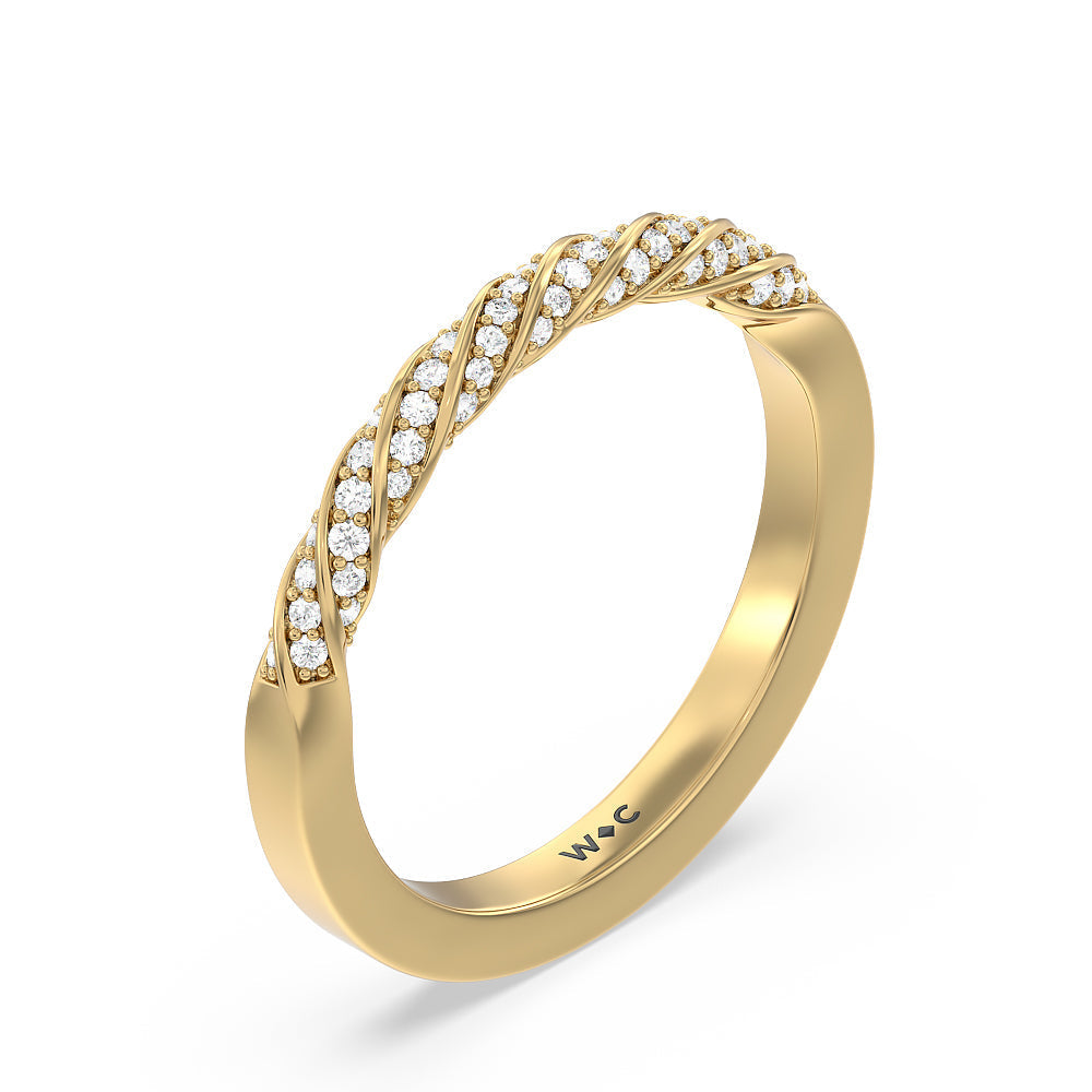 Vintage Floral Swirling Halo Diamond Wedding Band with 18KT Yellow Gold Cut Diamond in 14KT Yellow Gold view 4
