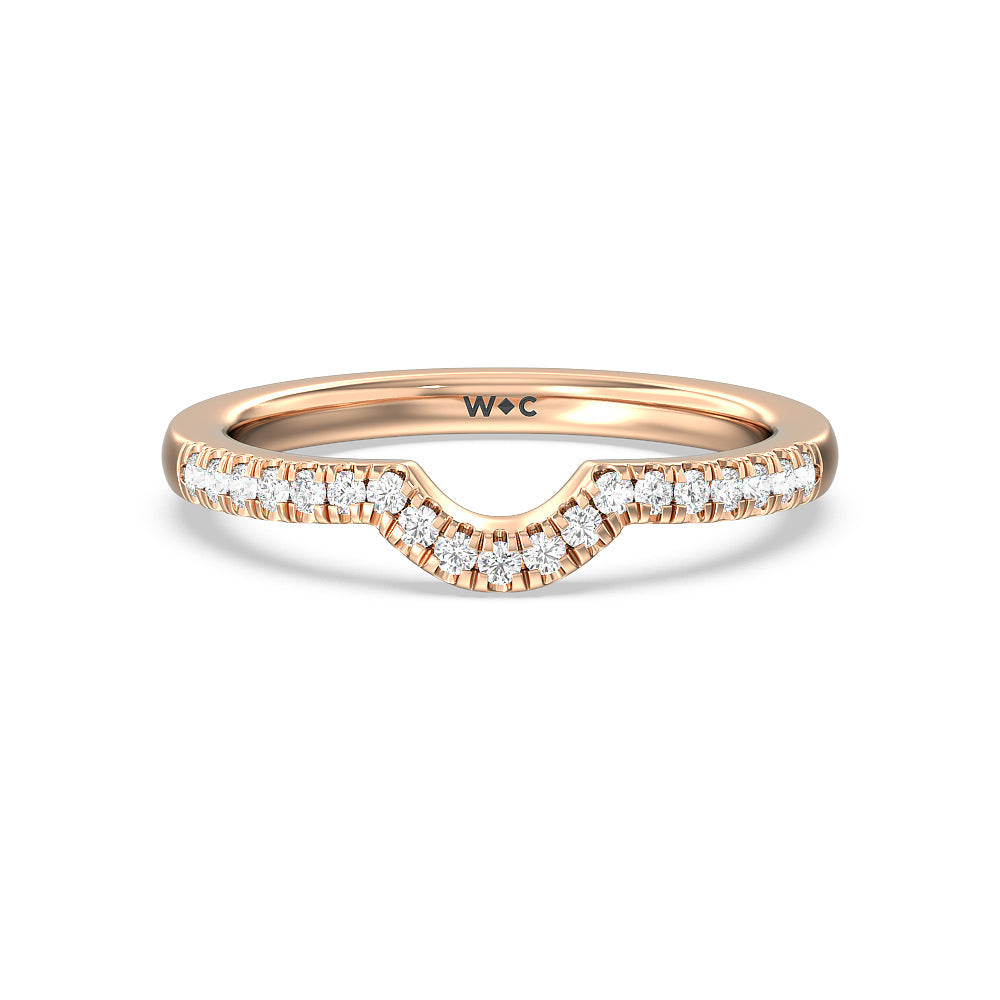 Crescent Diamond Wedding Band with 18KT Rose Gold Cut Diamond in 14KT Rose Gold view 1
