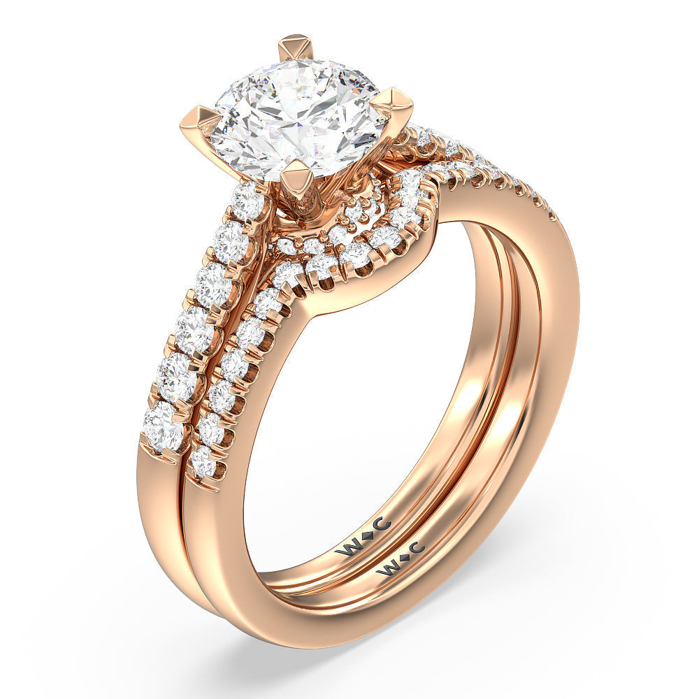Crescent Diamond Wedding Band with 18KT Rose Gold Cut Diamond in 14KT Rose Gold view 3
