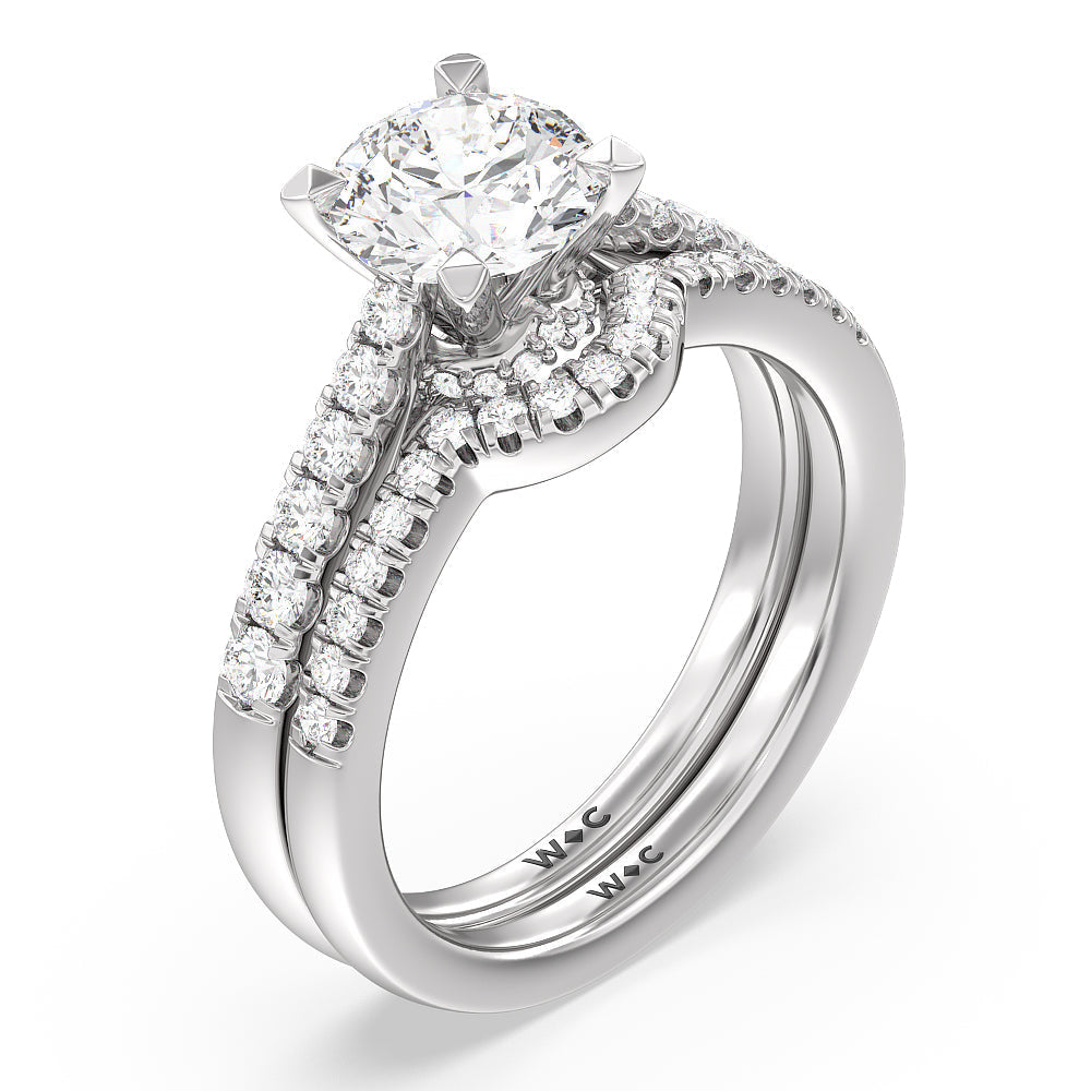 Crescent Diamond Wedding Band with Platinum Cut Diamond in 14KT Platinum view 3
