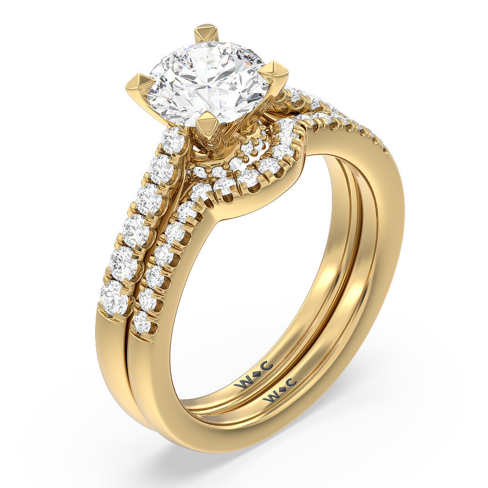 Crescent Diamond Wedding Band with 18KT Yellow Gold Cut Diamond in 14KT Yellow Gold view 3
