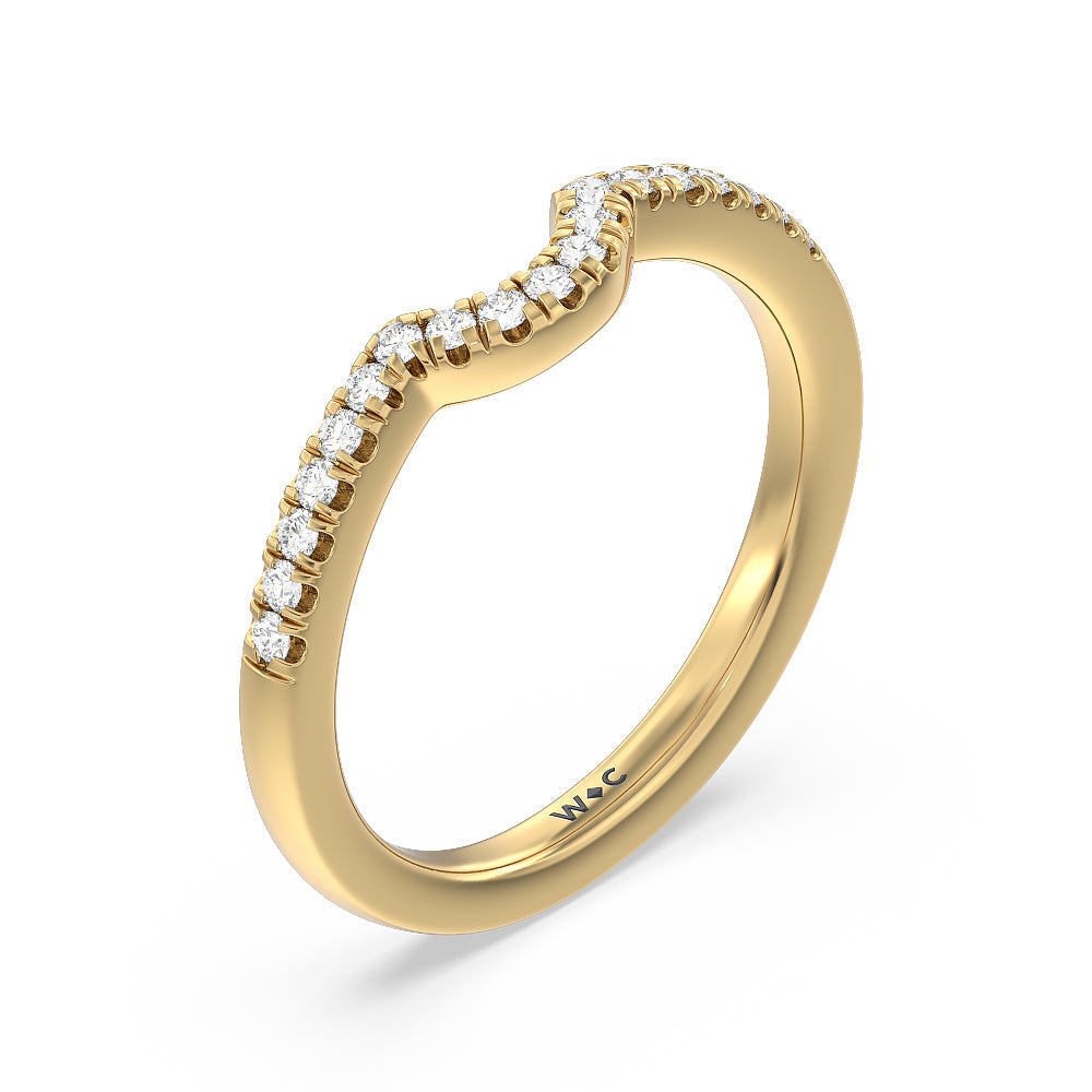 Crescent Diamond Wedding Band with 18KT Yellow Gold Cut Diamond in 14KT Yellow Gold view 4
