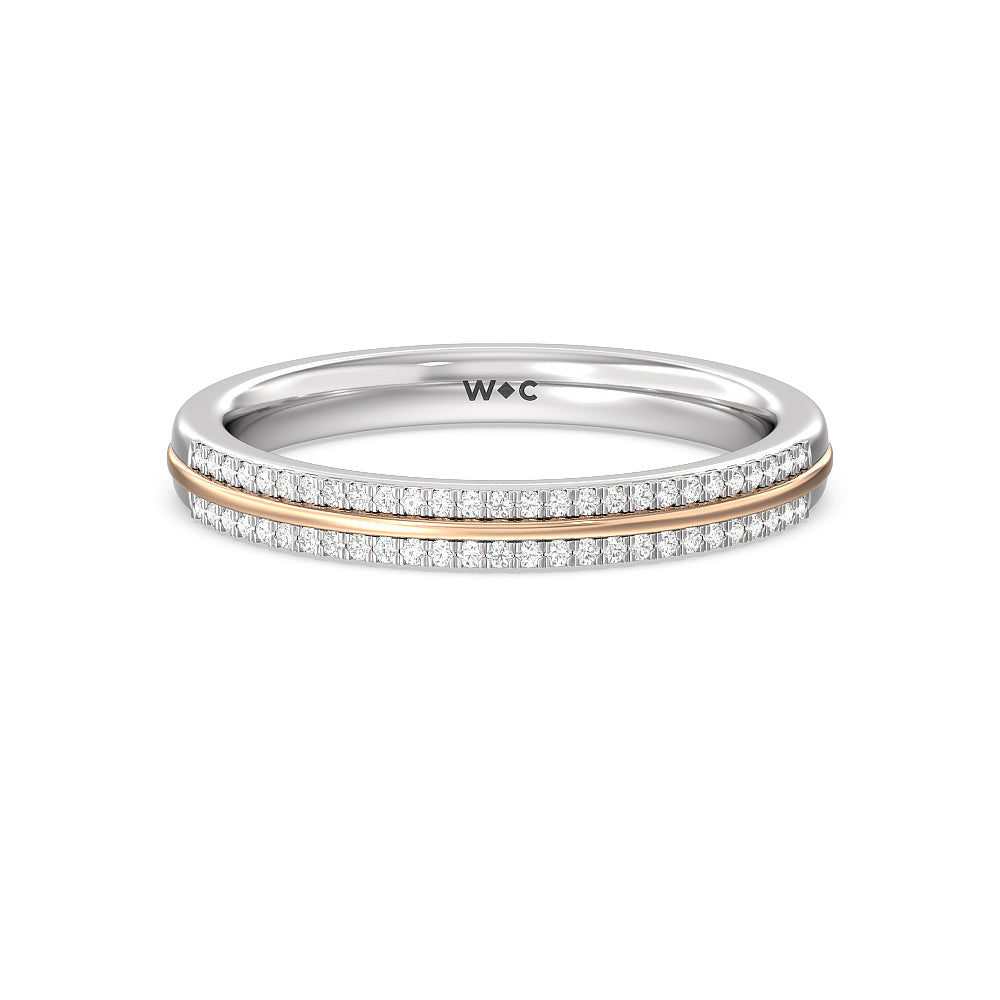 Double Row Pave Hidden Halo Diamond Wedding Band with 18KT White & Rose Gold Cut Diamond in 14KT White & Rose Gold view 1
