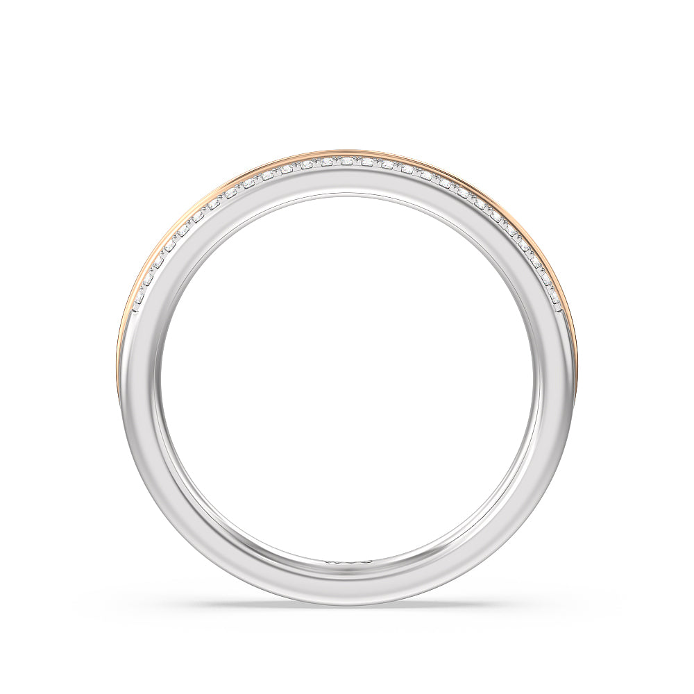 Double Row Pave Hidden Halo Diamond Wedding Band with 18KT White & Rose Gold Cut Diamond in 14KT White & Rose Gold view 2
