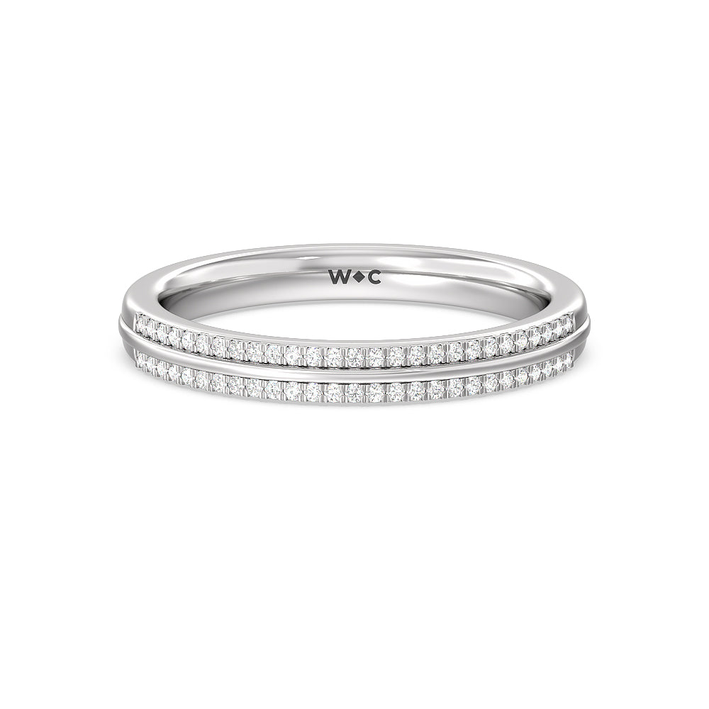 Double Row Pave Hidden Halo Diamond Wedding Band with Platinum Cut Diamond in 14KT Platinum view 1

