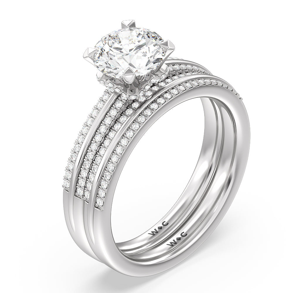 Double Row Pave Hidden Halo Diamond Wedding Band with Platinum Cut Diamond in 14KT Platinum view 3
