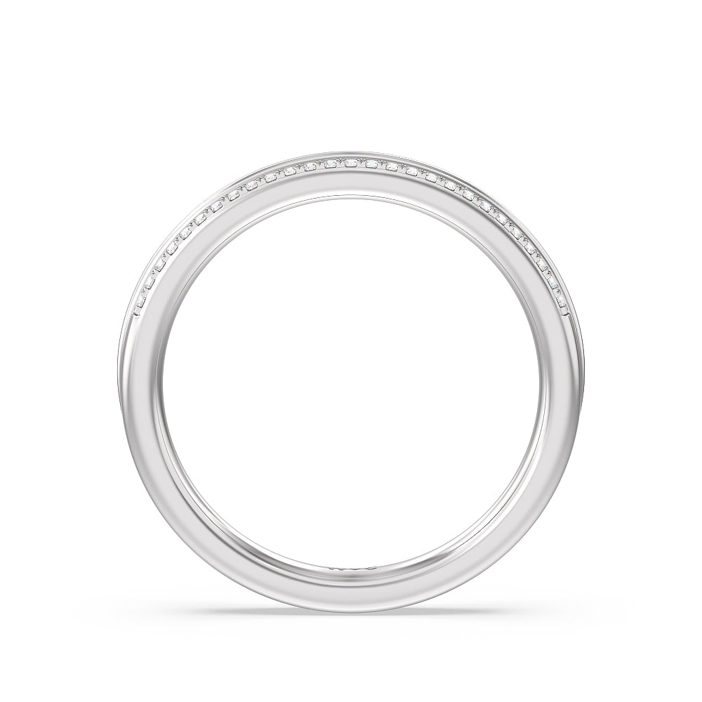 Double Row Pave Hidden Halo Diamond Wedding Band with Platinum Cut Diamond in 14KT Platinum view 2
