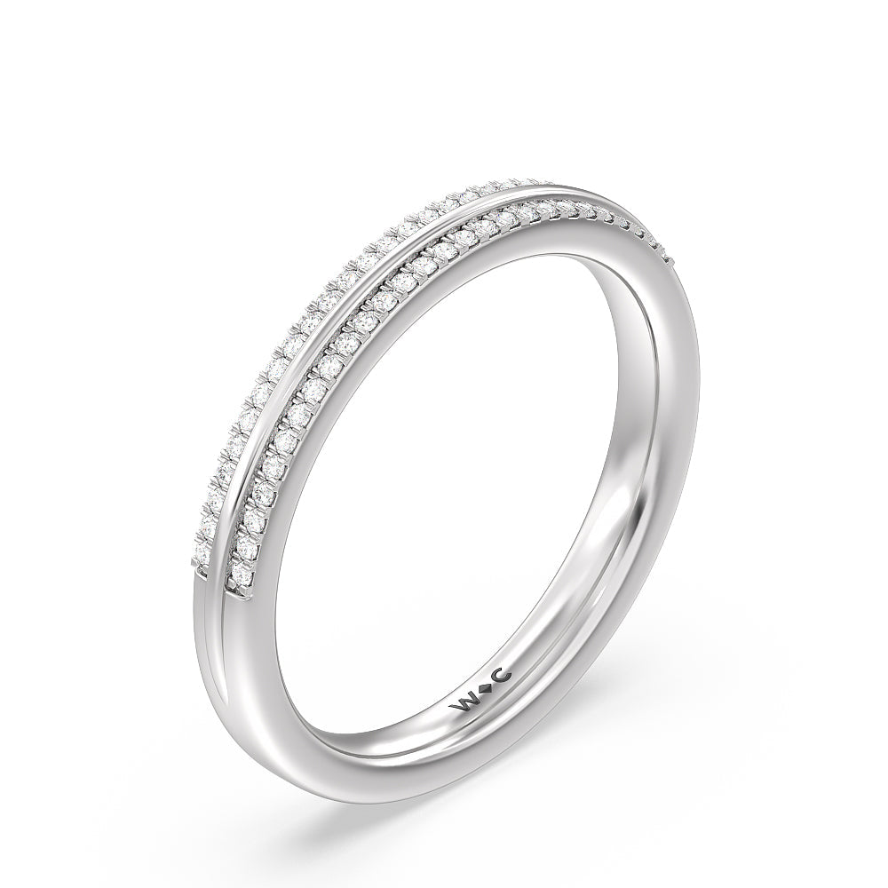 Double Row Pave Hidden Halo Diamond Wedding Band with Platinum Cut Diamond in 14KT Platinum view 4
