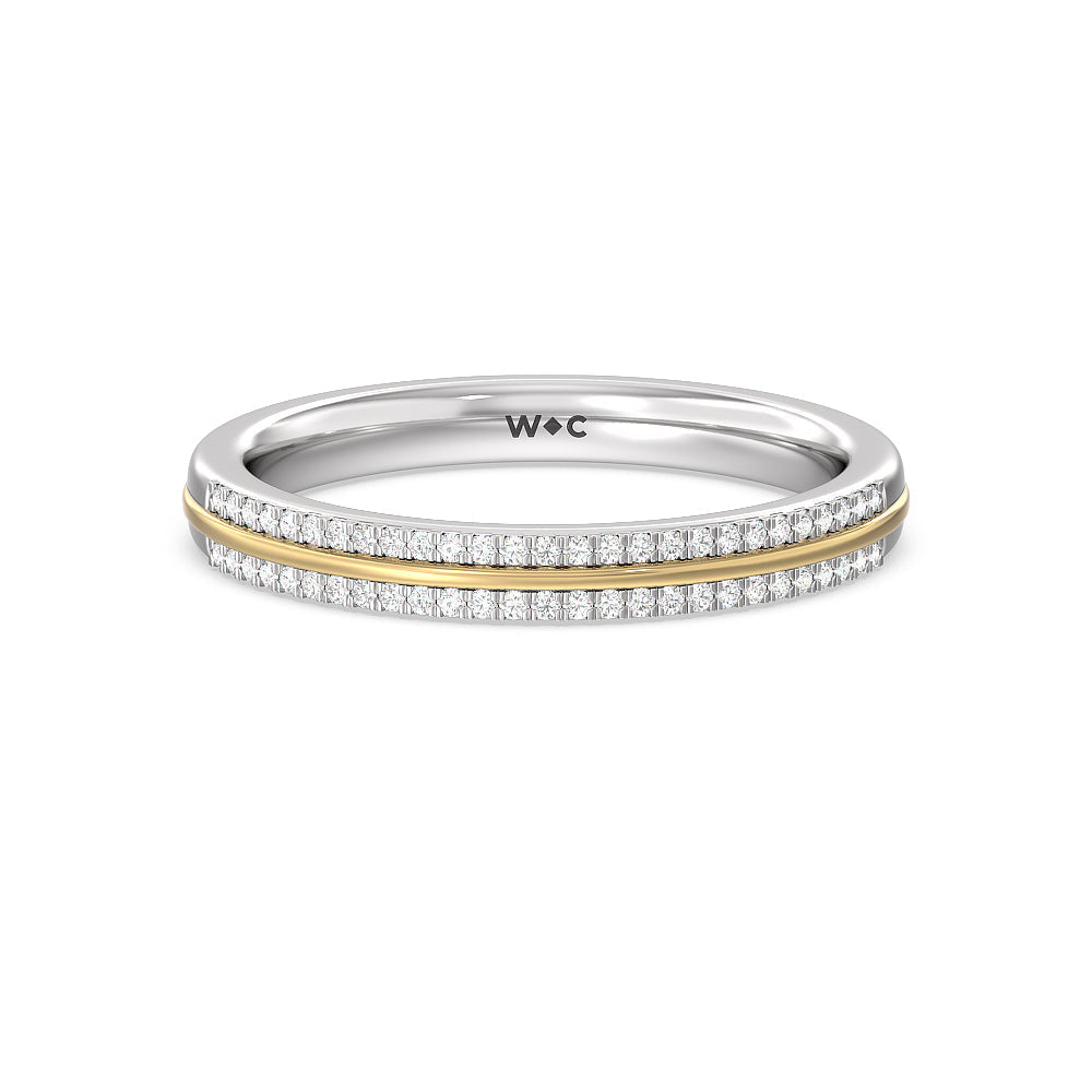 Double Row Pave Hidden Halo Diamond Wedding Band with 18KT White & Yellow Gold Cut Diamond in 14KT White & Yellow Gold view 1
