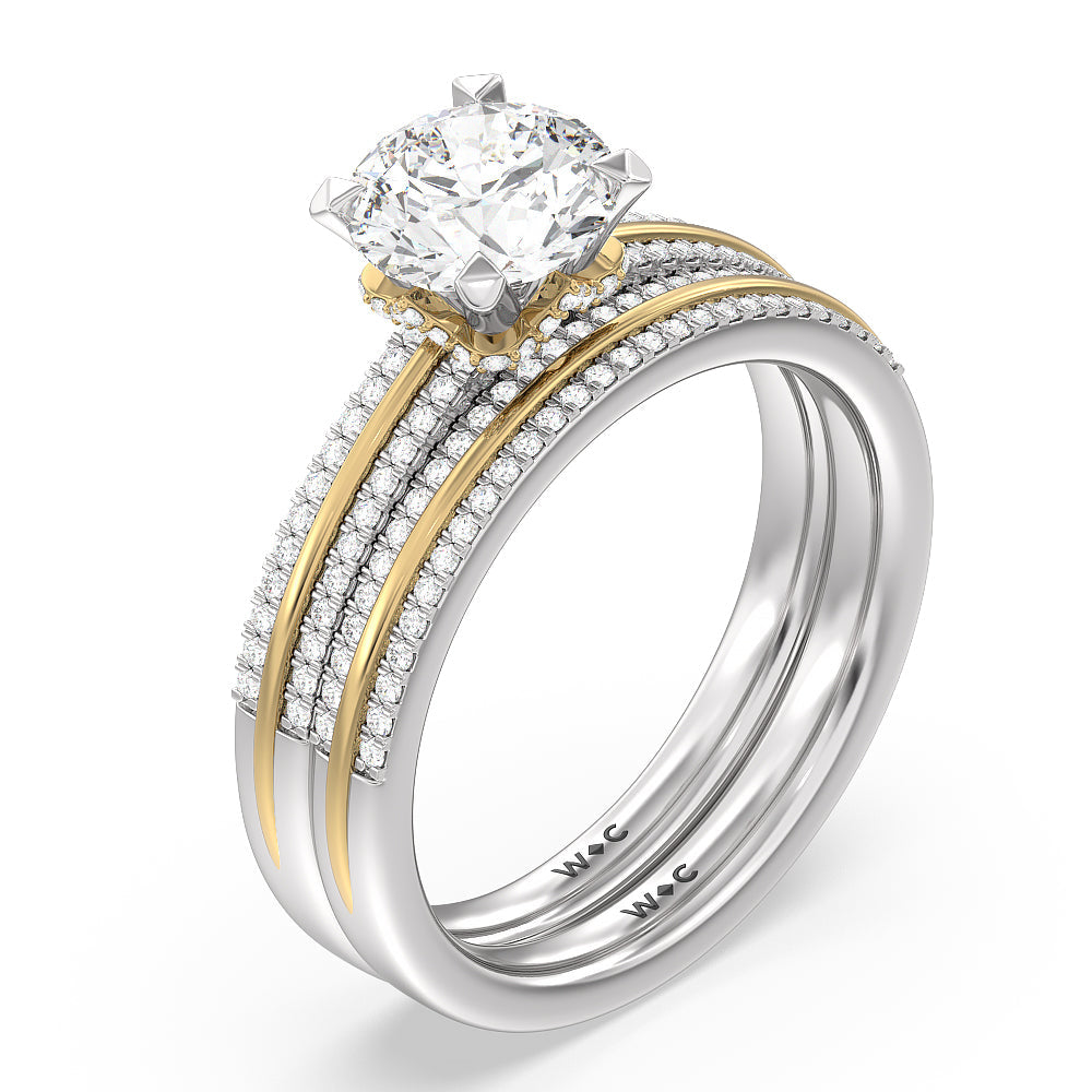 Double Row Pave Hidden Halo Diamond Wedding Band with 18KT White & Yellow Gold Cut Diamond in 14KT White & Yellow Gold view 3
