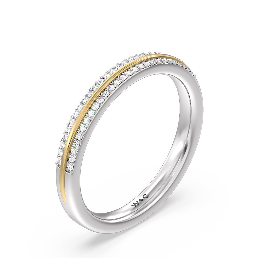 Double Row Pave Hidden Halo Diamond Wedding Band with 18KT White & Yellow Gold Cut Diamond in 14KT White & Yellow Gold view 4
