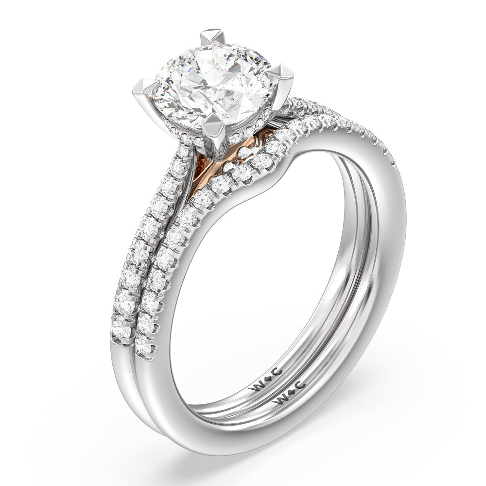 Oval Cut Tapered Pave Diamond Hidden Halo Ring with Lab Grown Diamond in 14KT White & Rose Gold view 6
