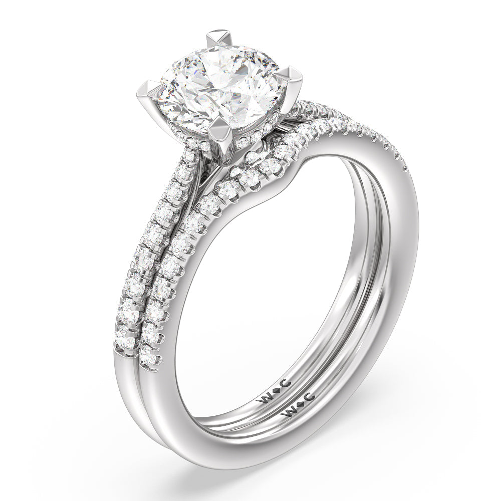 Oval Cut Tapered Pave Diamond Hidden Halo Ring with Lab Grown Diamond in 14KT White & Rose Gold view 4
