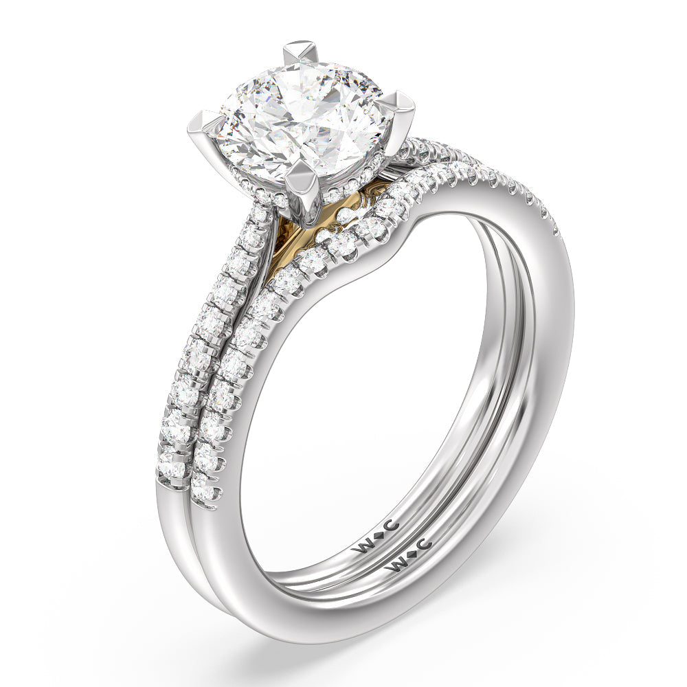 Oval Cut Tapered Pave Diamond Hidden Halo Ring with Lab Grown Diamond in 14KT White & Rose Gold view 5
