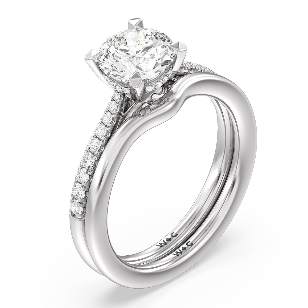 Tapered Curved Wedding Band with Platinum Cut Diamond in 14KT Platinum view 3
