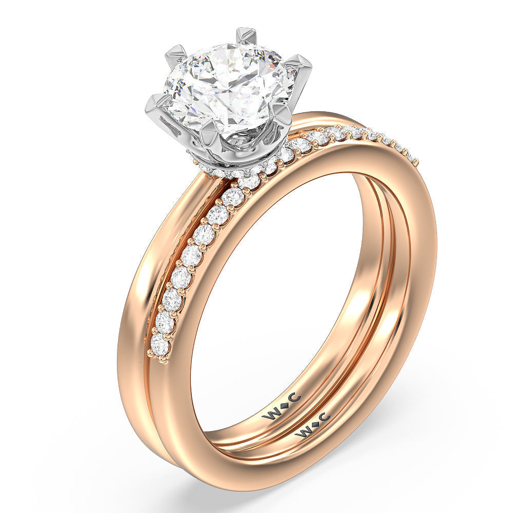 Round Cut 6 Claw Hidden Halo Engagement Ring with Lab Grown Diamond in 14KT White & Rose Gold view 4
