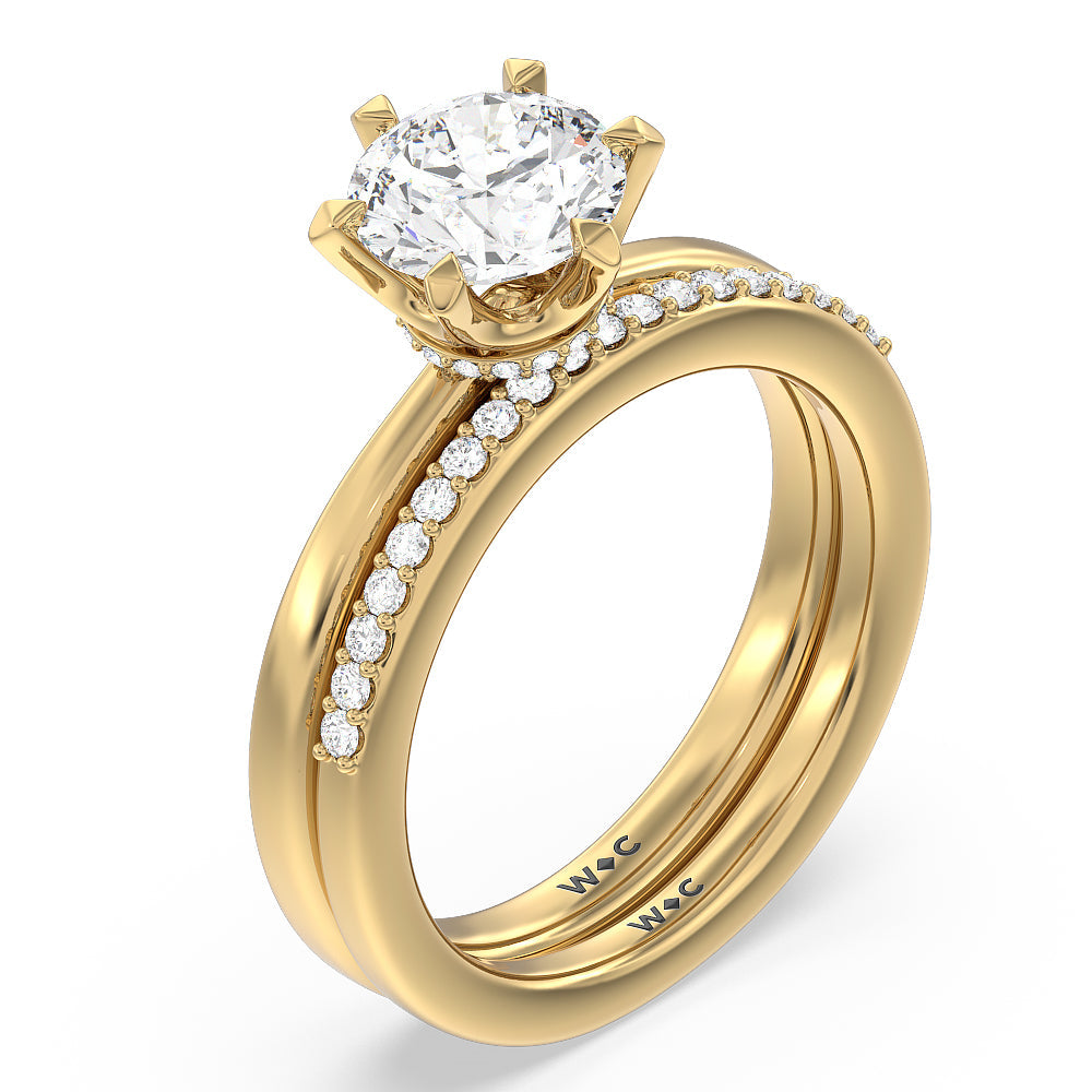 Contoured Diamond Wedding Band with 18KT Yellow Gold Cut Diamond in 14KT Yellow Gold view 3
