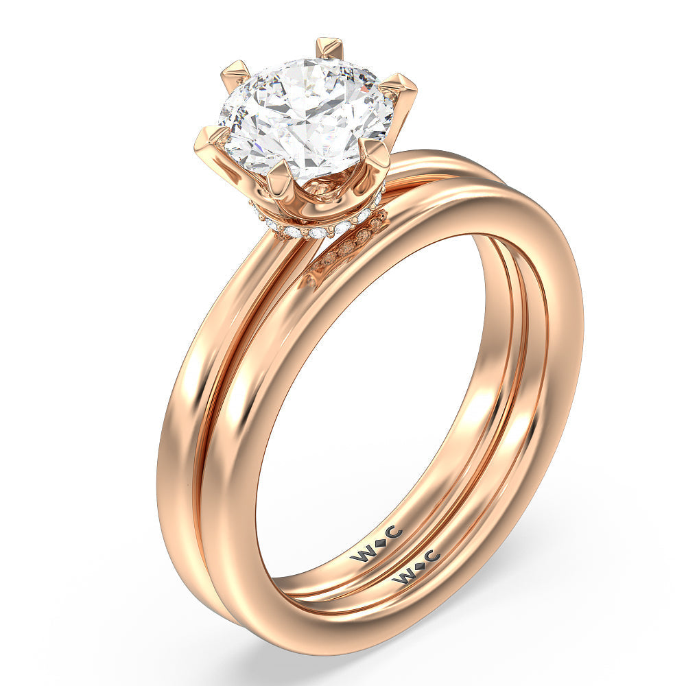 Contoured Wedding Band with 18KT Rose Gold Cut Diamond in 14KT Rose Gold view 3
