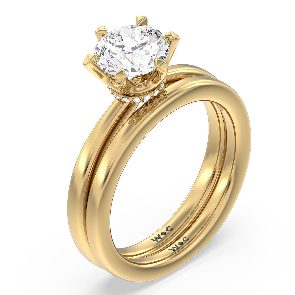 Contoured Wedding Band with 18KT Yellow Gold Cut Diamond in 14KT Yellow Gold view 3
