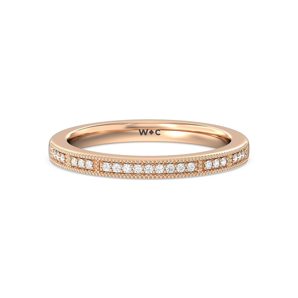 Pave Diamond Double Hidden Halo Wedding Band with 18KT Rose Gold Cut Diamond in 14KT Rose Gold view 1
