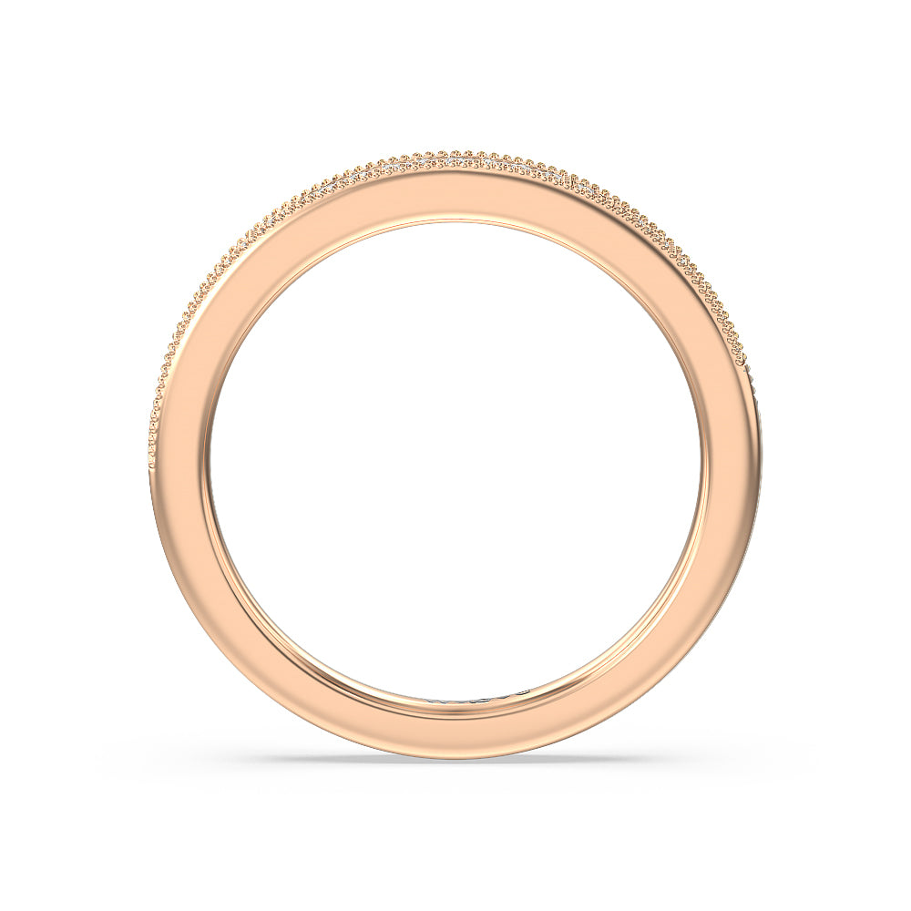 Pave Diamond Double Hidden Halo Wedding Band with 18KT Rose Gold Cut Diamond in 14KT Rose Gold view 2
