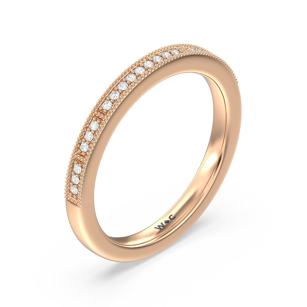 Pave Diamond Double Hidden Halo Wedding Band with 18KT Rose Gold Cut Diamond in 14KT Rose Gold view 4

