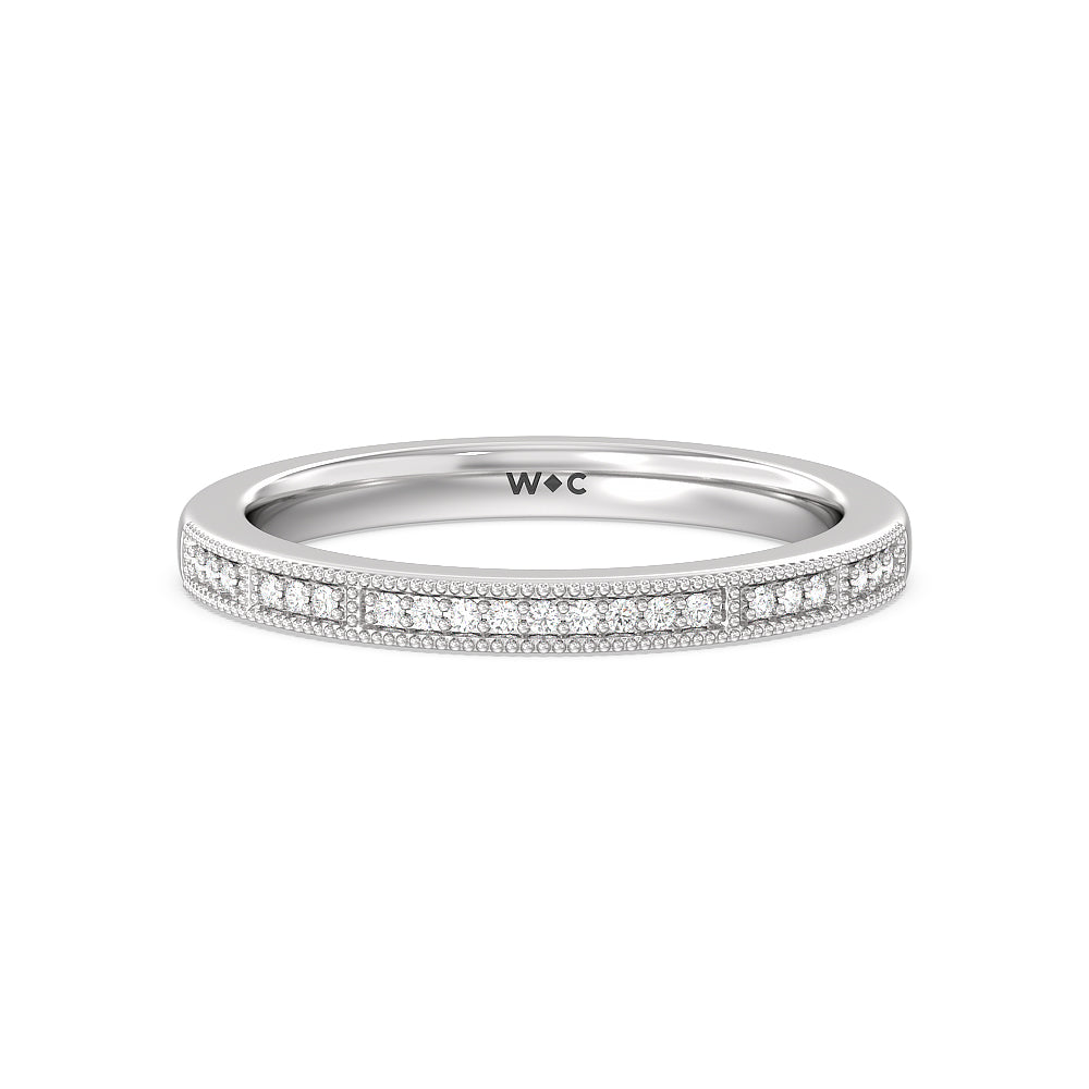 Pave Diamond Double Hidden Halo Wedding Band with Platinum Cut Diamond in 14KT Platinum view 1
